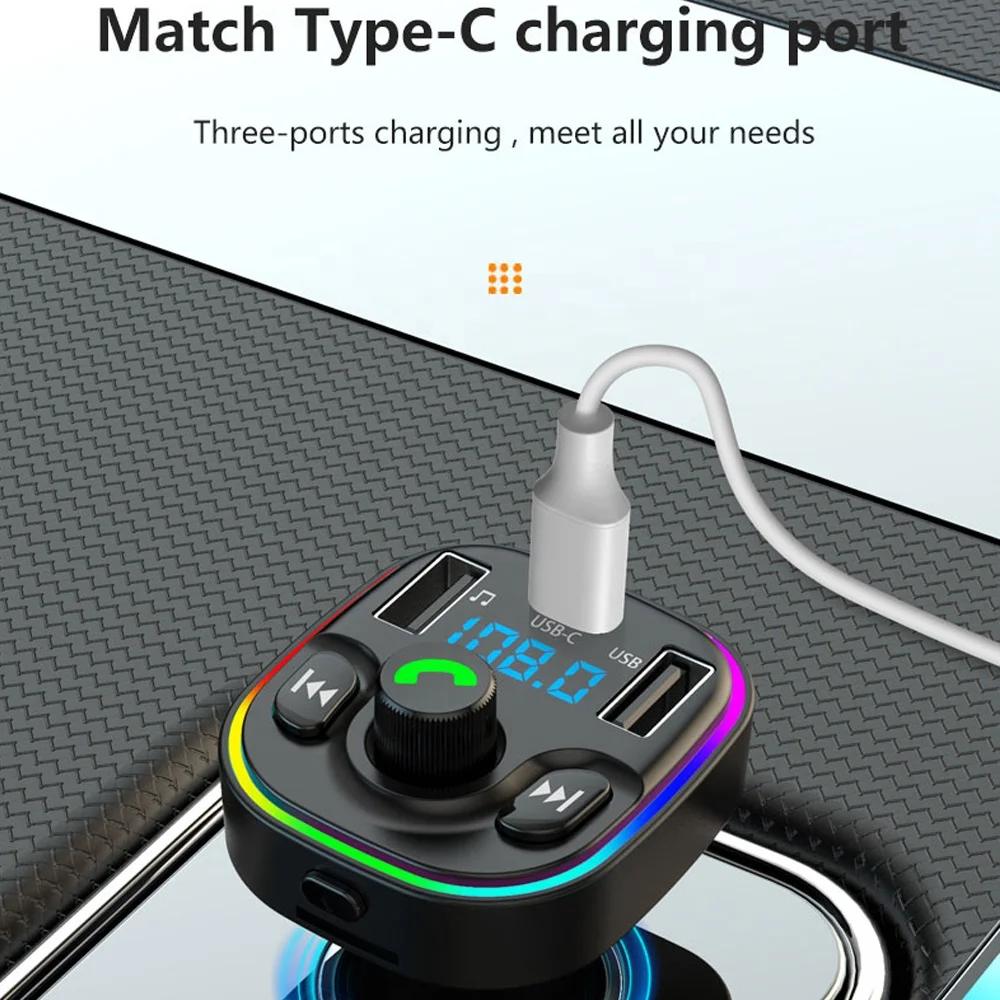 Автомобильный MP3-плеер Bluetooth 5,0, FM-передатчик, беспроводной радиоадаптер, музыкальный плеер, автомобильный комплект с 2 USB 1 PD, светодиодной подсветкой