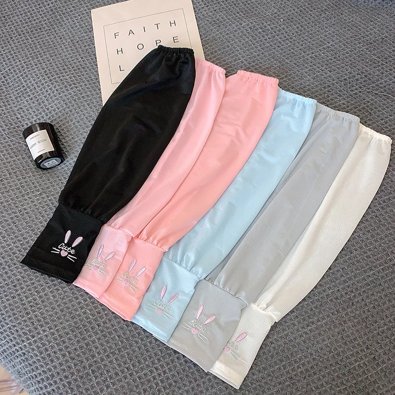 Outdoor Activities Cool ice silk UV Sun Protection rabbit Embroidery Hand Cover Support Women Arm Sleeves Running