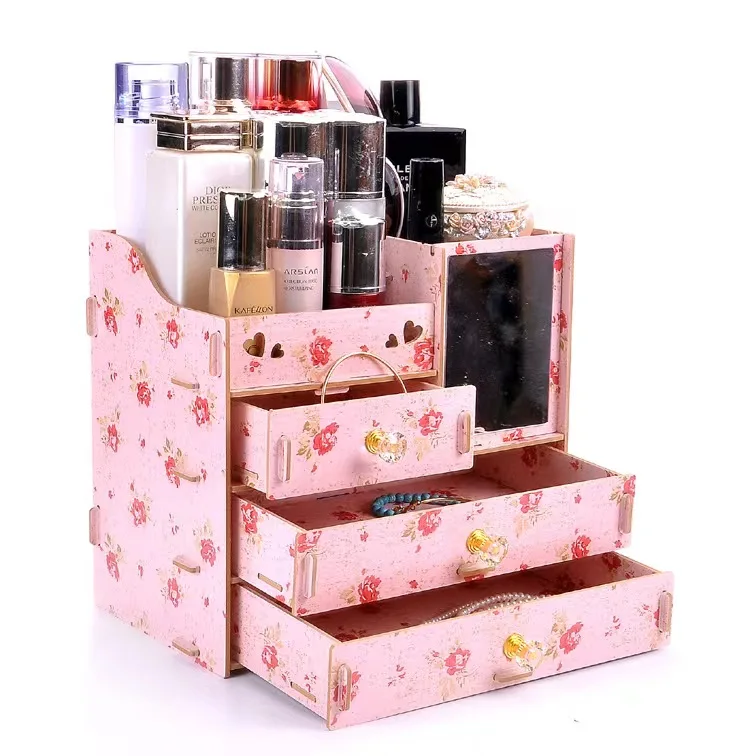 Drawer type wooden desktop cosmetic storage box  jewelry storage