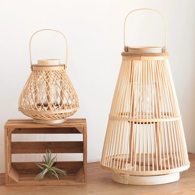 High Quality Retro Bamboo Weaving Candle Lantern Including glass candle holder Hotel/Outdoor floor Decoration Candle Lantern
