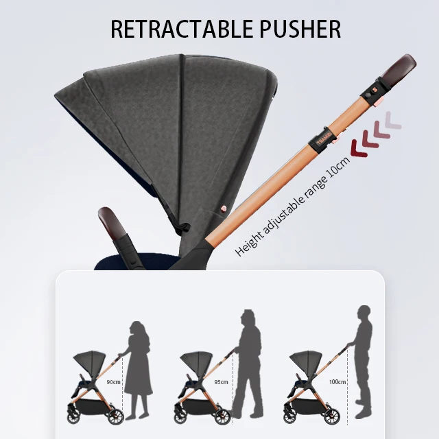 Smart Stroller High Quality Luxury Stroller High view landscape Grows with Baby New Born to 4 Years Golden Frame Grey