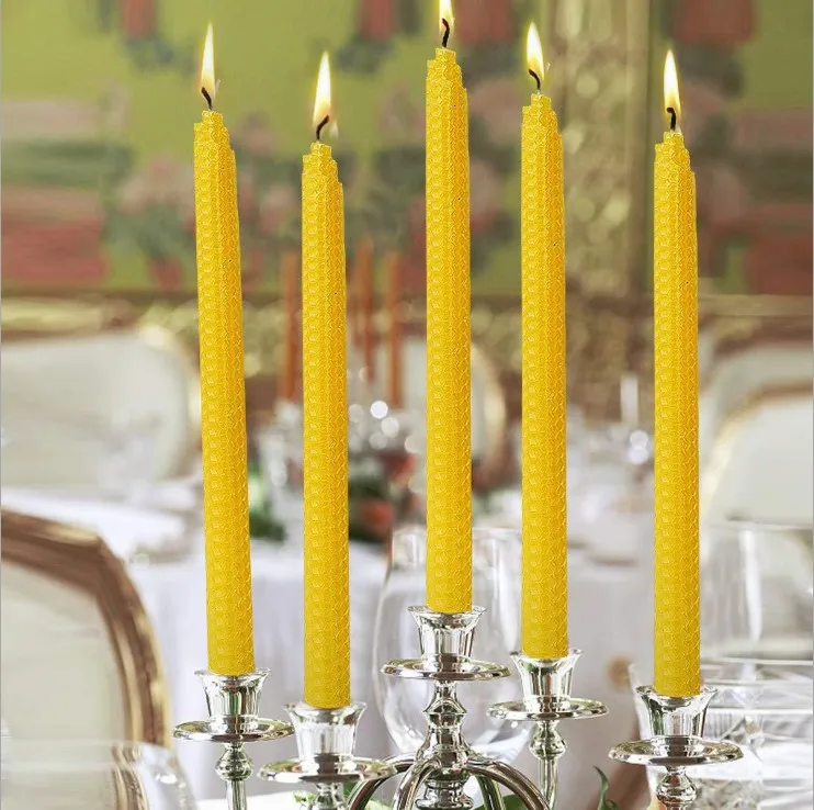 high quality smokeless customized hand-rolled natural taper beeswax candle stick