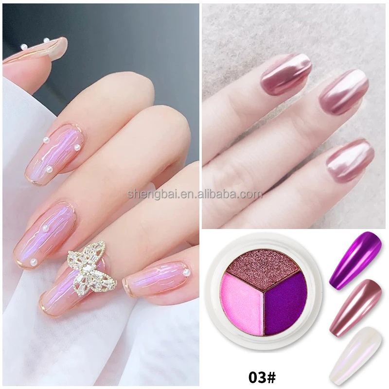 
OM Box Triple Color Laser Chrome Glitter Aurora Mirror Design Acrylic Powder Nail Art Decoration Nail Powder 