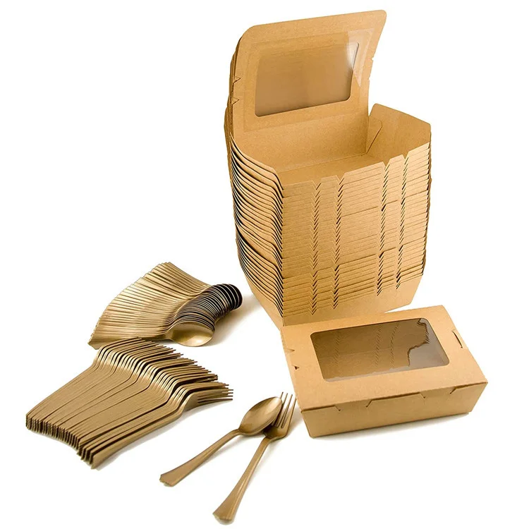 Folding Collapsible Disposable Eco Friendly Durable Kraft Paper Cooking Bento Lunch Box Takeaway Paper Cardboard Food Box