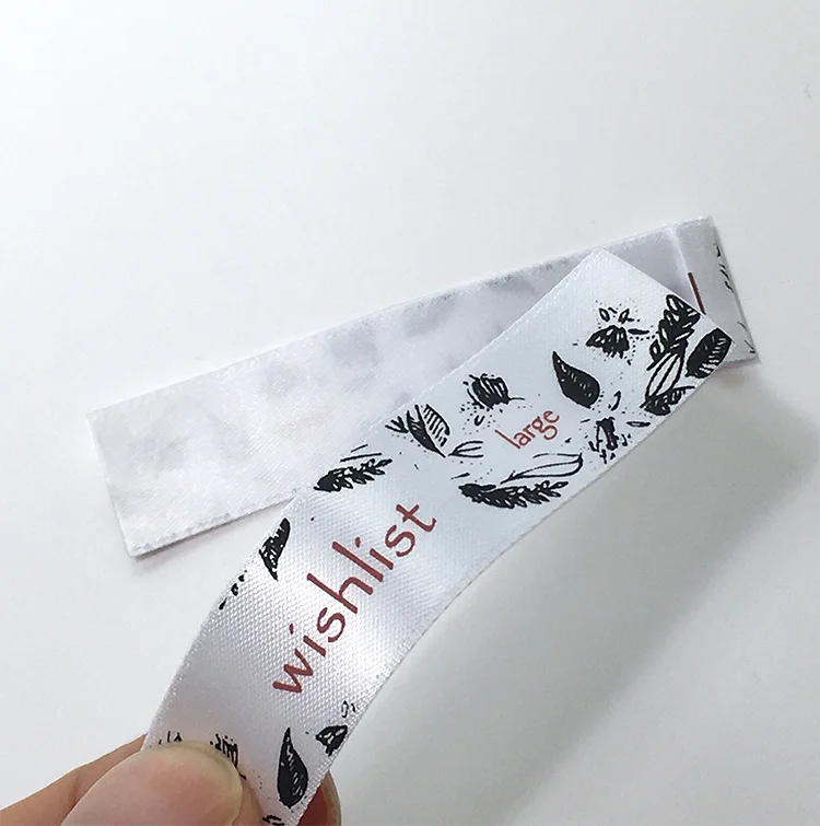 Wholesale High Quality Custom White Satin Clothes Woven Printing Satin Label