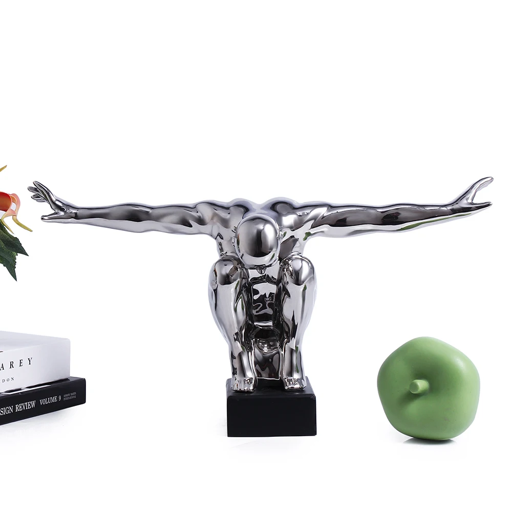 Contemporary Silver Art Gymnastics Figure Sculpture Decorative Statue for Hotel