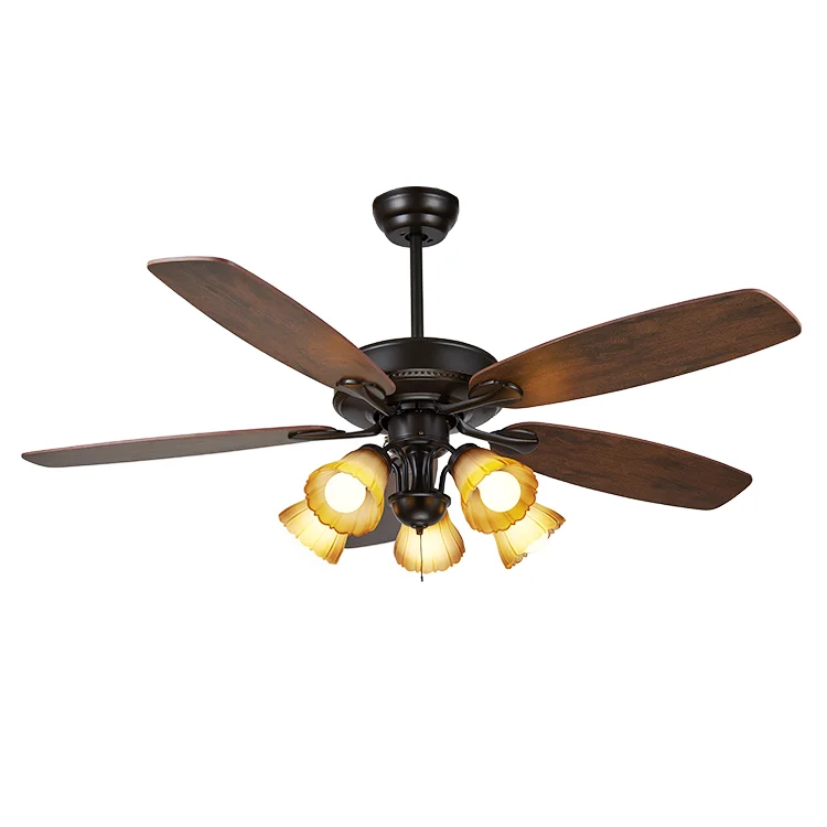 Factory Price American Style Antique 52 inch Wooden Blades Ceiling Fan with Lamps