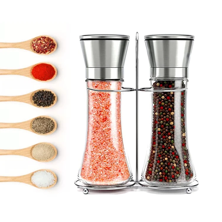Kitchen Gadgets Cooking Tools Stainless Steel Grinder Black Pepper Pink Salt Mill Glass Bottle Spice Grinder