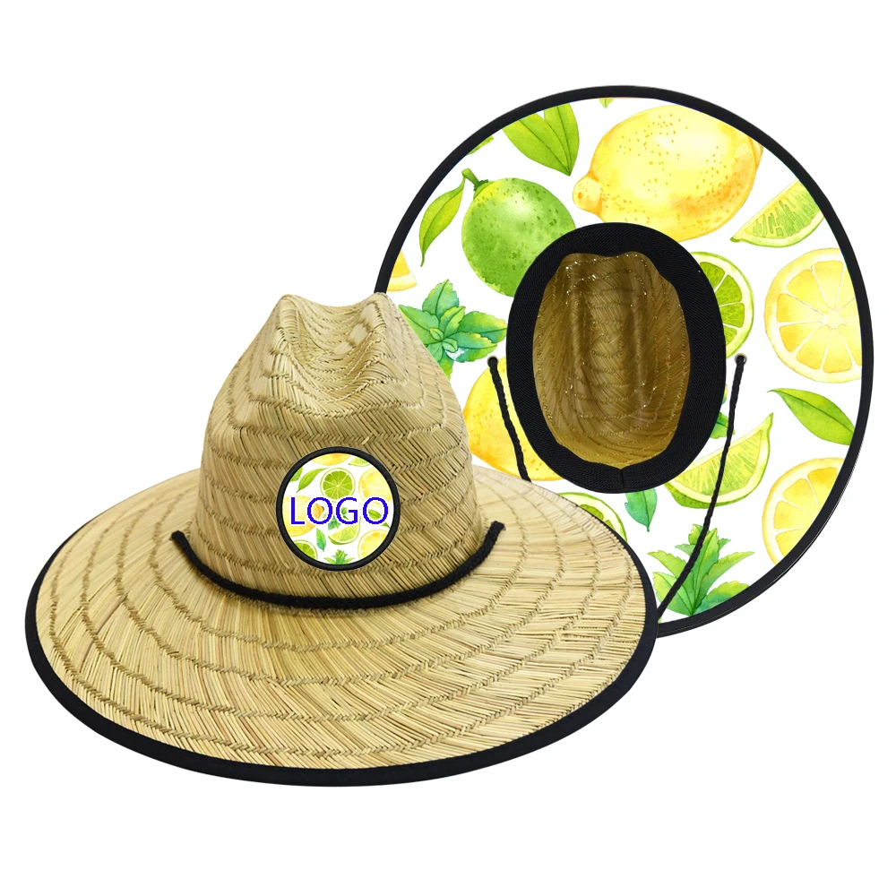 JAKIJAYI Custom logo patch summer lifeguard hat large brim straw cowboy hat mens surf hats
