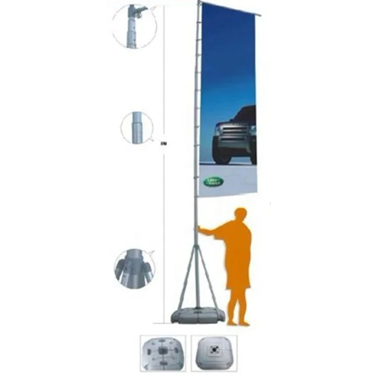 Promotional Banner Display Stand Outdoor Advertising Baach Flag 5 Meter Water Base Telescapic Flagpole Portable Aluminum Hanging