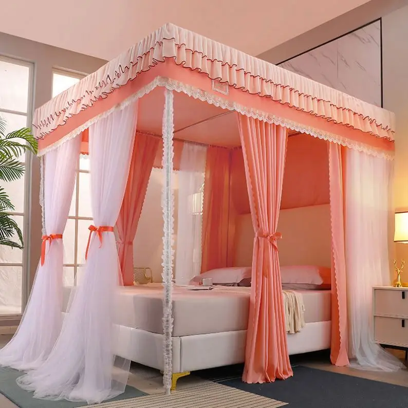 Four Season Quadrate  Mosquito Net with Frame Romantic Shading Bed Curtain Canopy Nets Three-door Bedcover Curtain R2277