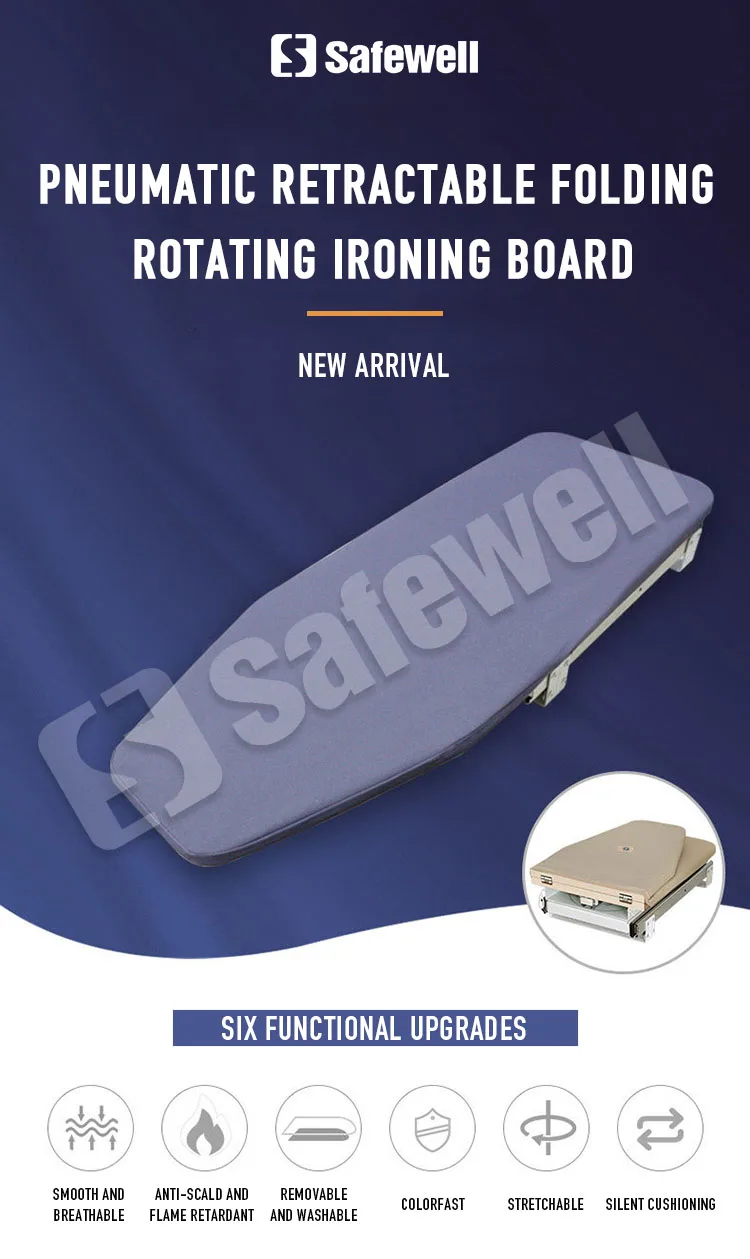 Safewell New Arrival Pneumatic Retractable Folding Home Wardrobe Rotating Ironing Board Space Saving Sleeveboard