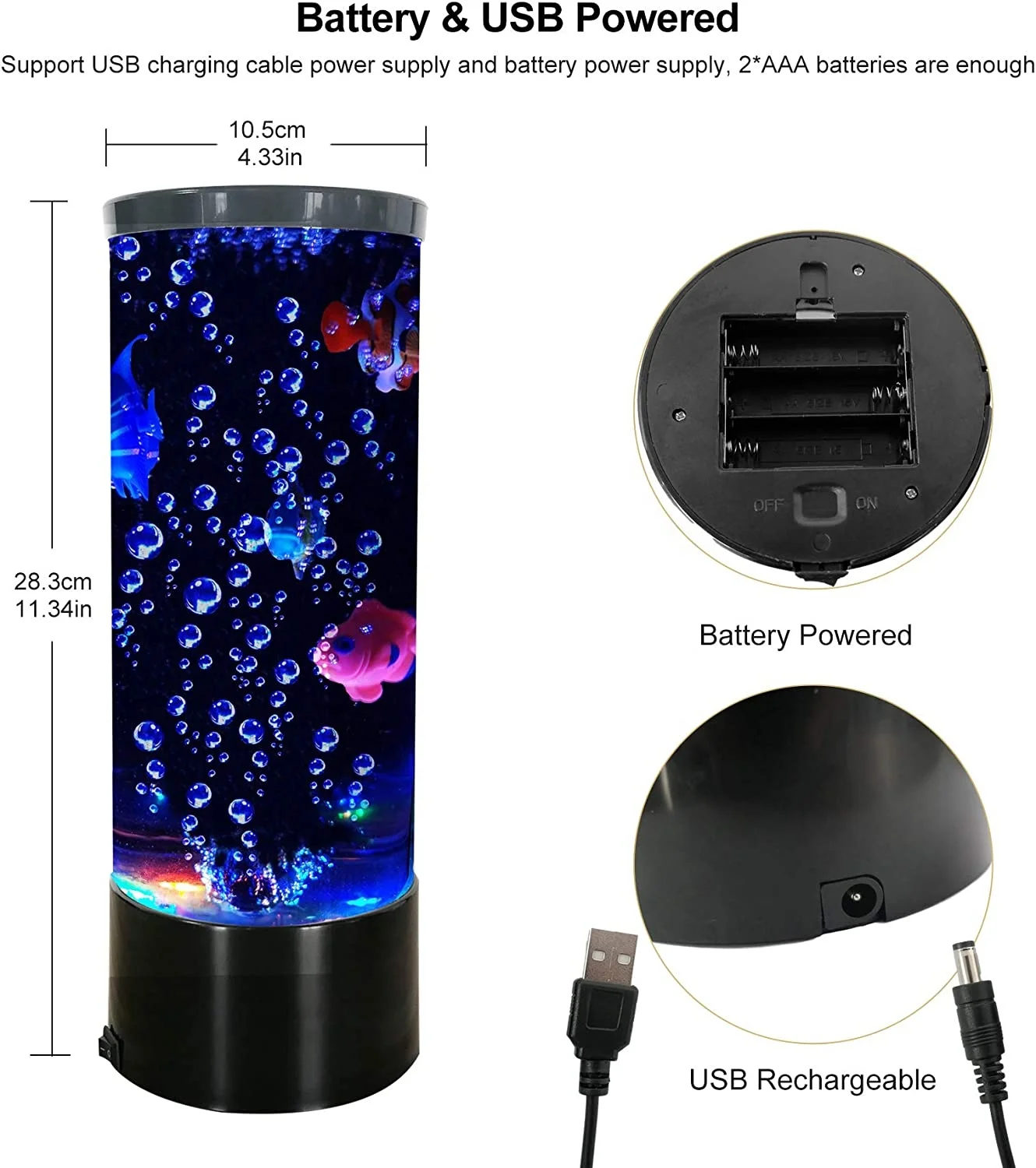 Mini Fish Lava Lamp Bubble LED Multi-Color Changing Aquarium Light Fish Night Light for Home Office Living Room Decor