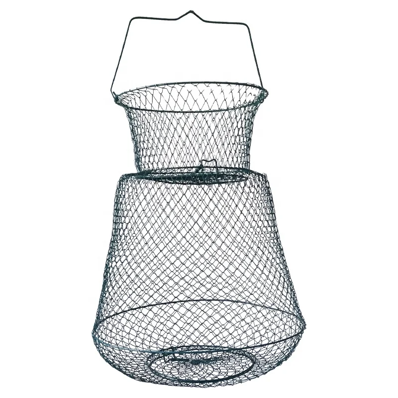 Foldable Wire Fishing Trap Fish Crab Cage Basket Galvanized Shrimp Fishing Trap Doors Fish Cage Basket