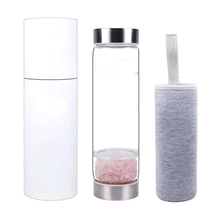 Custom Logo Elixir Gemstone Baby Bottle Glass Rose Quartz Water Bottle With Crystal Inside