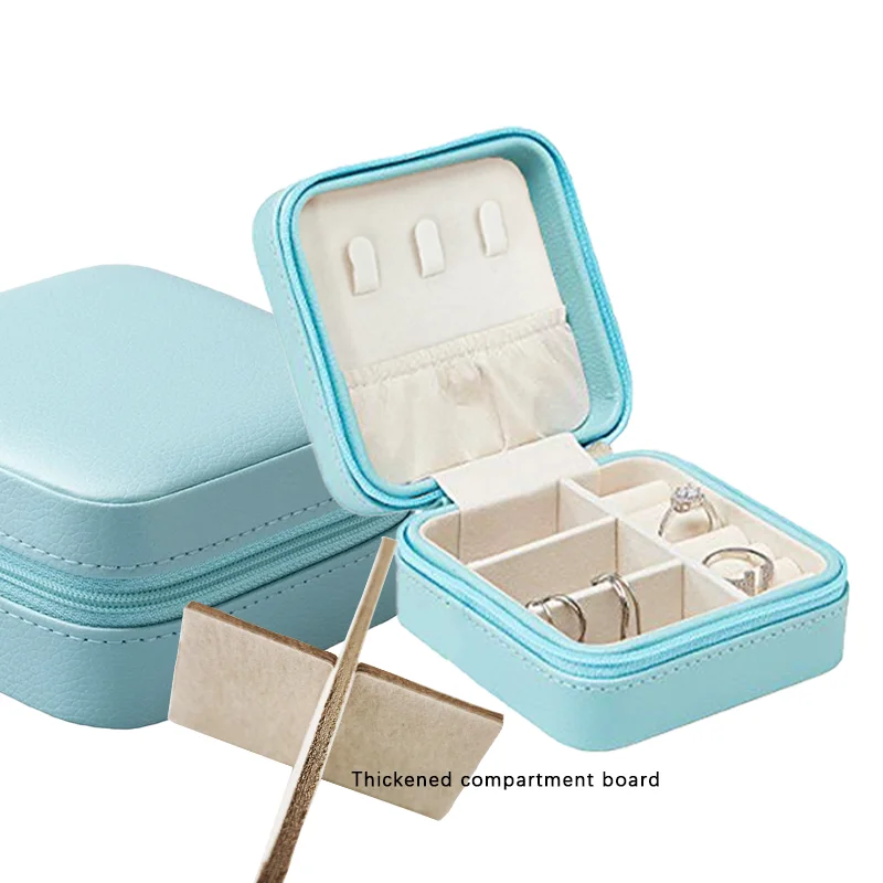 L 2022 Women New design Small silk inside trinket Organizer Jewellery Pink mirror Zippers PU Leather Jewelry Boxes