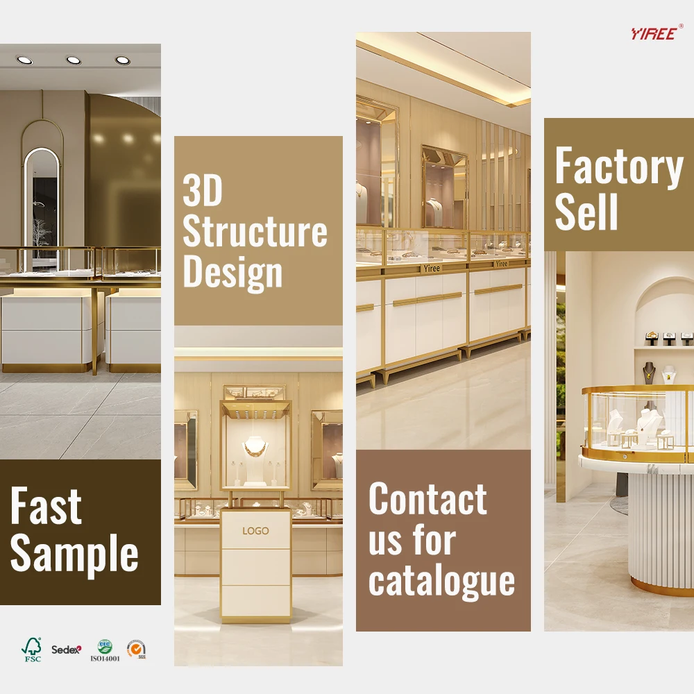 Modern luxury top jewellery shops interior showcase design ideas metal wood jewelry displays for store