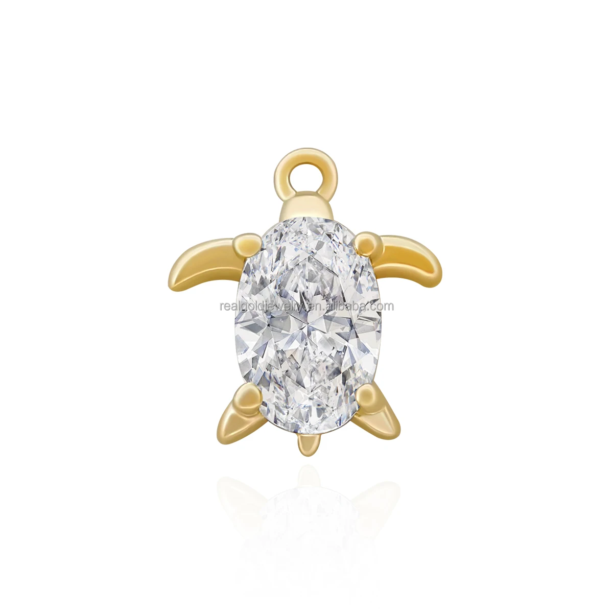 Animal Element Fine Jewelry 14K Yellow Gold Cute Turtle Charms Pendants White Zircon Charms Jewelry DIY Accessory wholesale