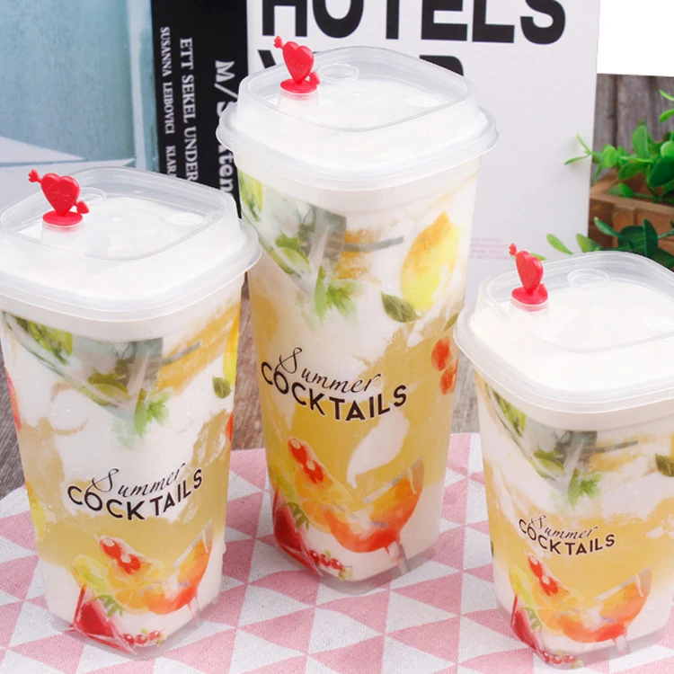 Plastic Takeaway Pp Disposable Plastic Juice Cup Bubble Tea Cup With Lid