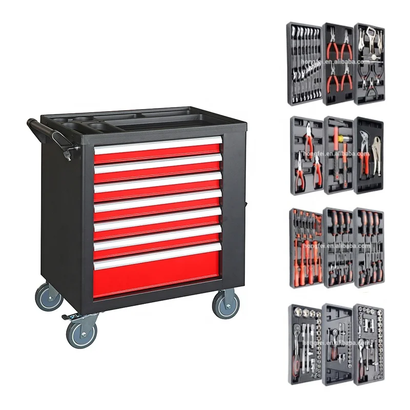 High quality multi-function metal drawer tool trolley box with tool sets for car repair