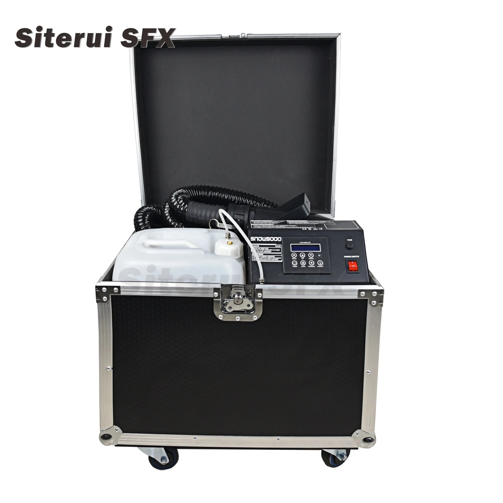 Siterui SFX stage Snowflake atmosphere Mute1800w large snow machine 10m hose DMX LCD remote control snow maker with flight case