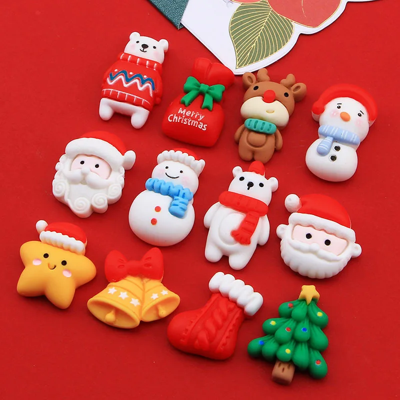 Cute Christmas Series Red Cartoon DIY Accessories Phone Case Material Hairpin Patch Resin Accessories
