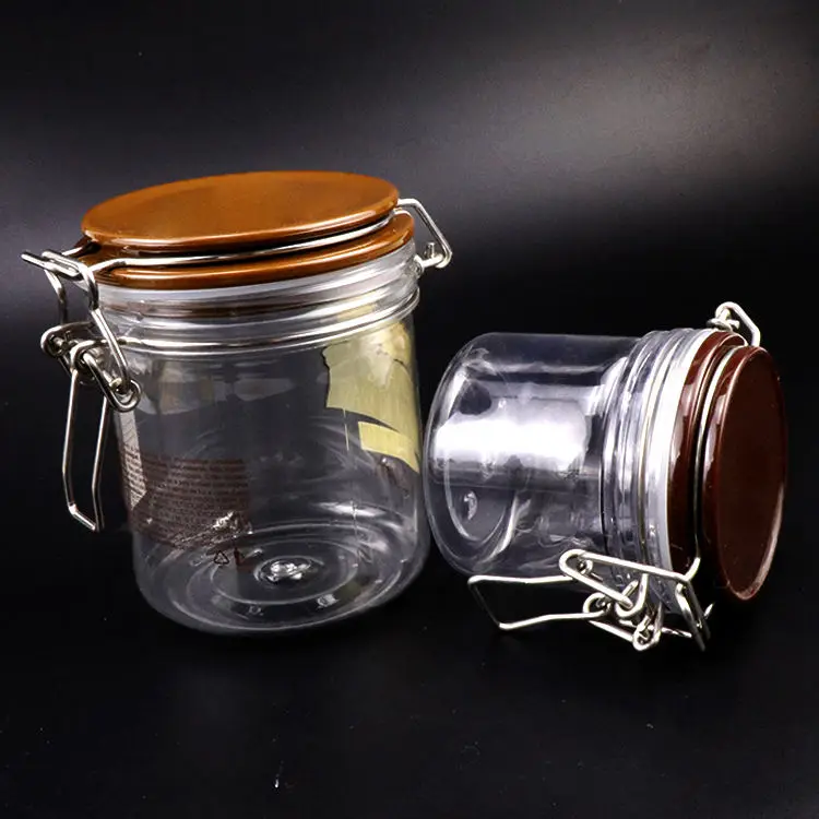 Round Airtight Seasoning Candy Spice Cosmetic PET Jar with Clip Lid Plastic High Quality Empty 200ml 500ml 7oz 16oz Camping Food