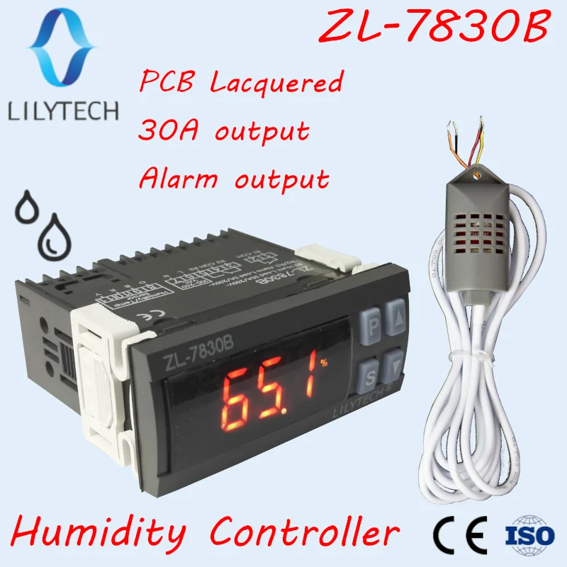 ZL-7830B 30A реле Тревожный выход 100-240Vac цифровой контроллер влажности гигростат Humidistat Lilytech DHC-100 +