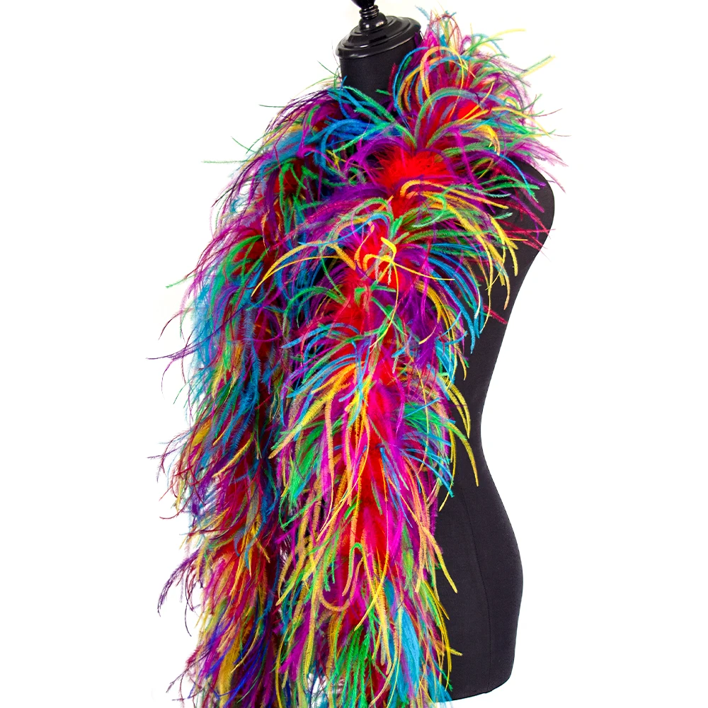 6 Layer Two Tone Ostrich Feather, Craft Sewing Trimmed Hair Bow Wedding Halloween Costume (Rainbow Mix)