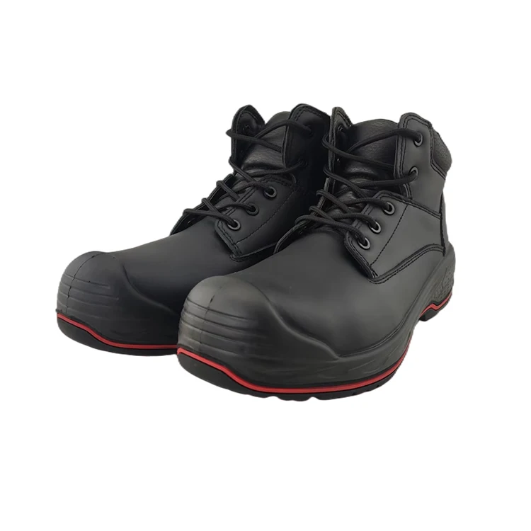 Black Middle Cut Grain Leather Safety Shoes