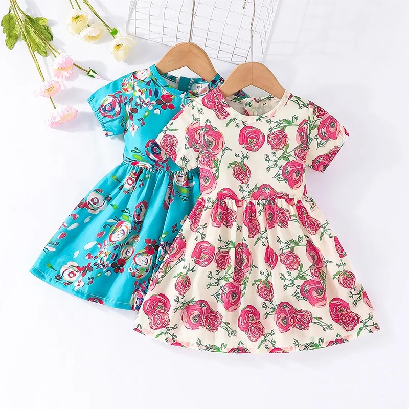 Summer Toddler Girls Dress Kids Clothing Flower Girl Dress Kids Birthday Girl Dress Print Cute Children Short Sleeve Sleeveless