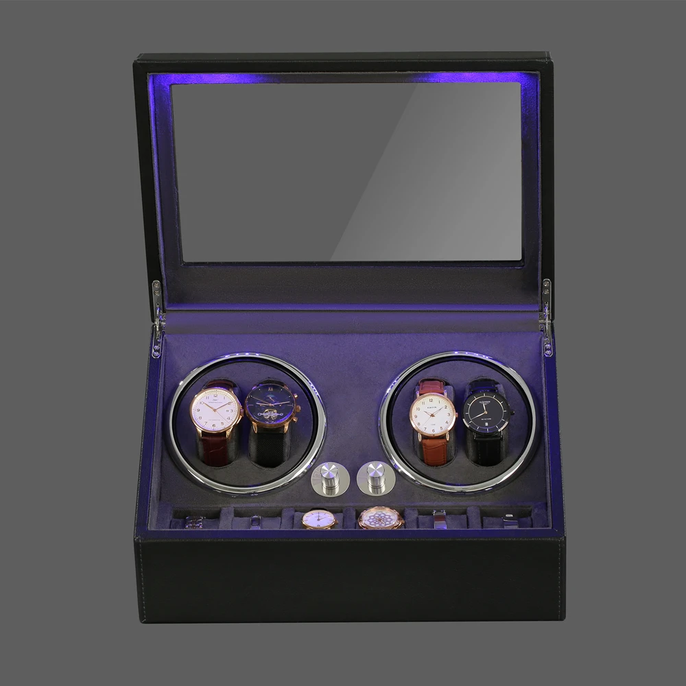 Luxury PU leather LED Watch winder 4 + 6 automatic 10 slots watch package winder