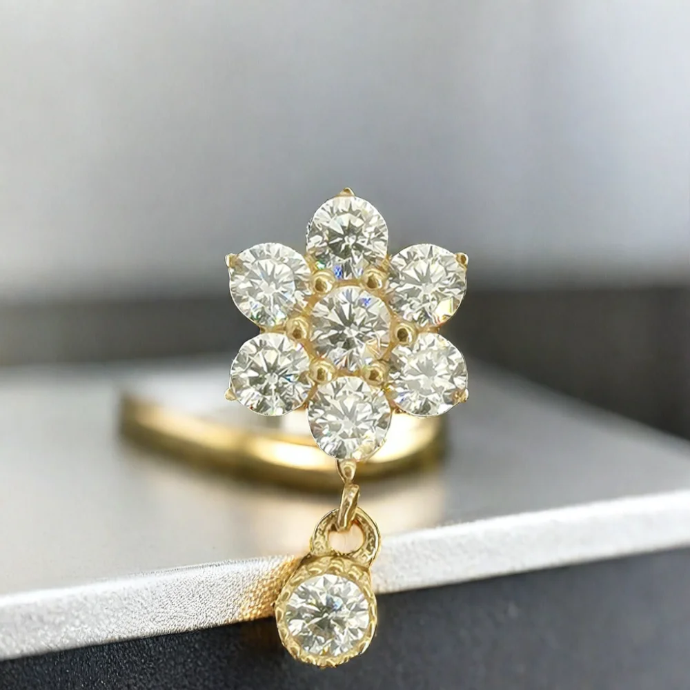 Calendo Fine Jewelry 14k Solid Gold  Flower Threaded Labret  End With Stainless Steel Thread Screw Earring  Piercing Jewelry