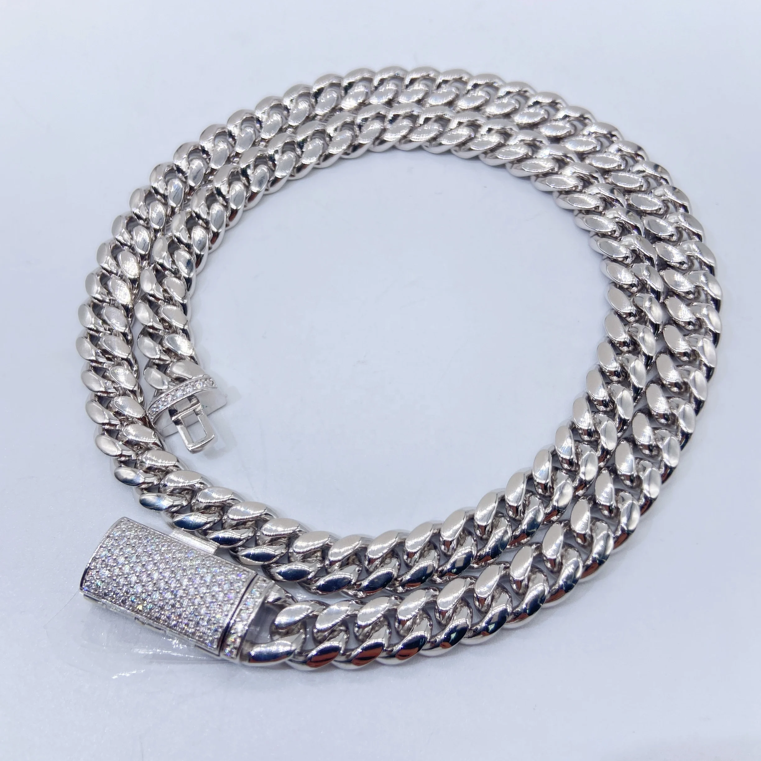 Ready to Ship Moissanite Clasp Lock 8MM Cuban Miami Link Sterling Silver 925 Chain Necklace