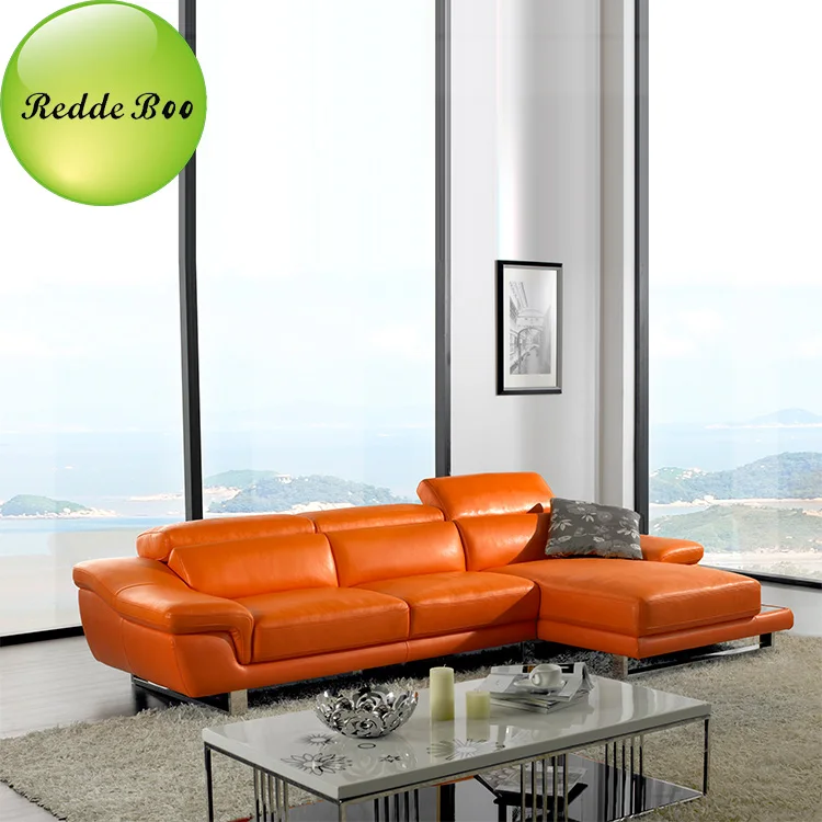 Hot Sale European Luxury Orange Living Room Corner Sofa Modern Style Leather Sofa with Chaise 2293