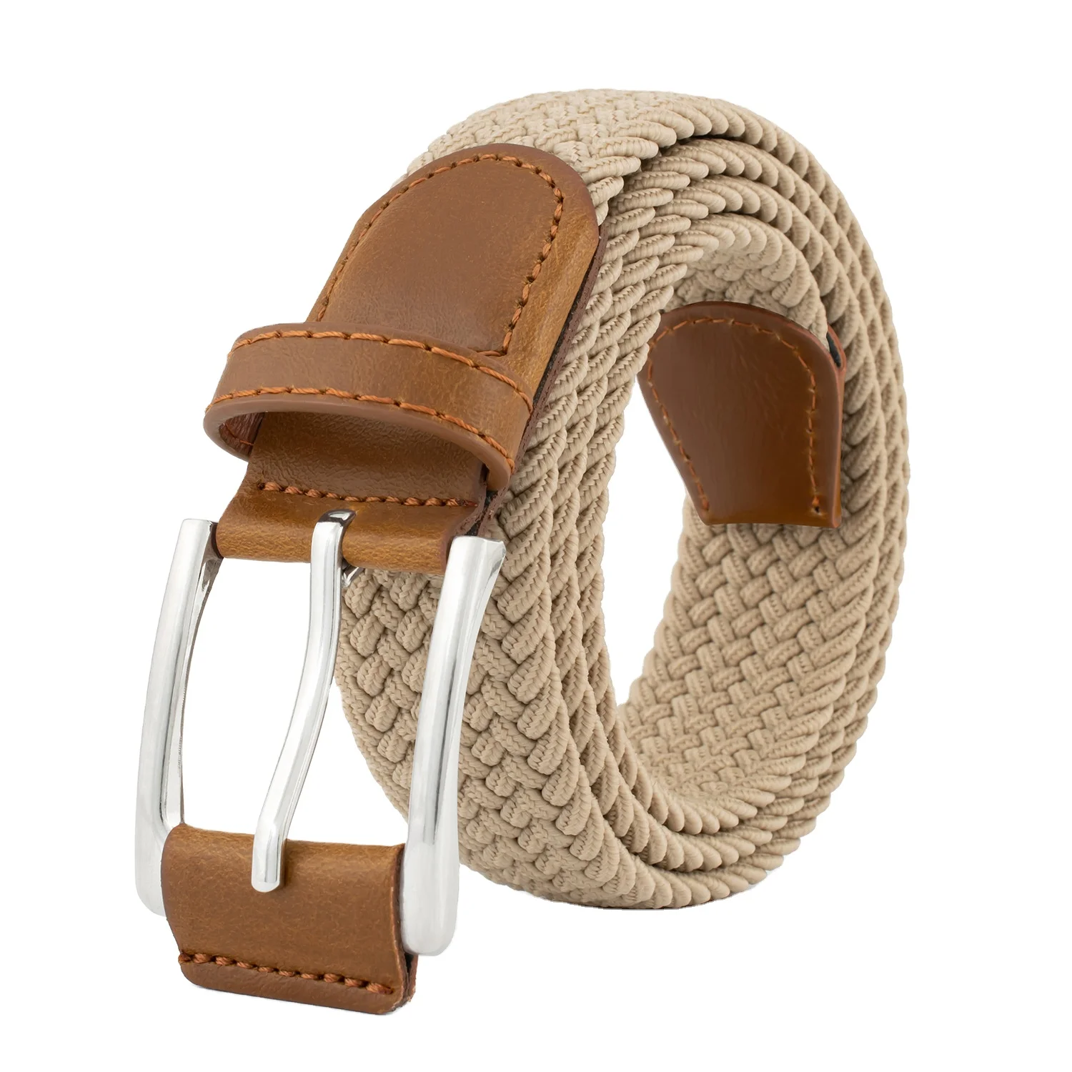 Braided Stretch Waist Belt Fabric Polyester Elastic belt with Pin buckle