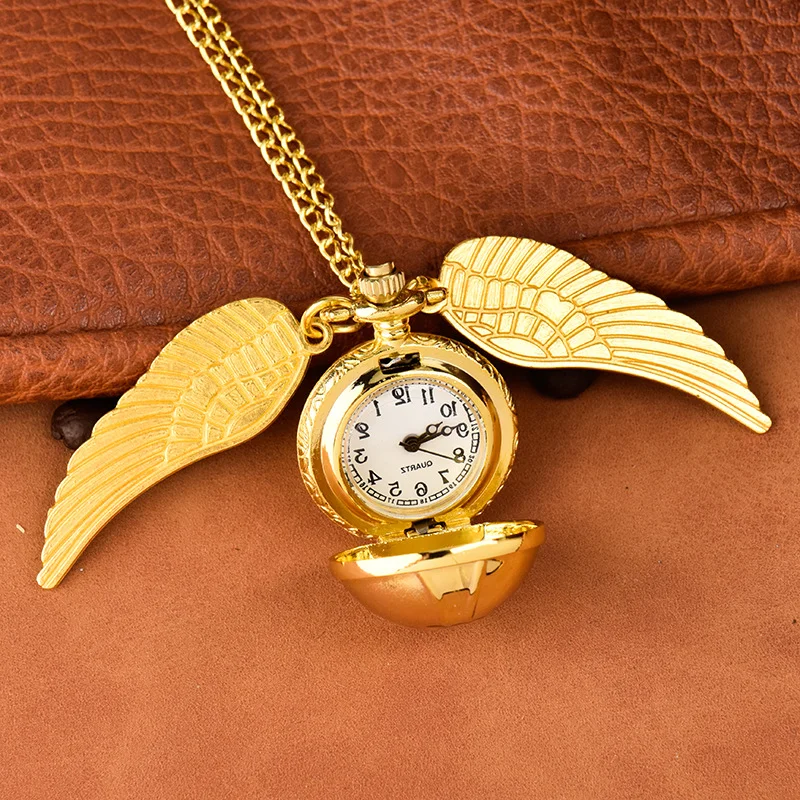 Custom Packing Golden Magic Wing Snitch Ball Quartz Christmas Gift Harry Pocket Clock Watch For Boys Girls