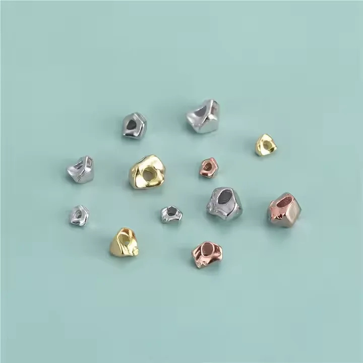 Wholesale High Quality 925 Sterling Sliver Fashionable Golden/silver/rose Gold Irregular Spacer Bead for Jewelry Making Supplies