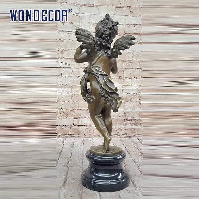 Customized modern life size religious European nude baby girl angel and flower angel bronze statues