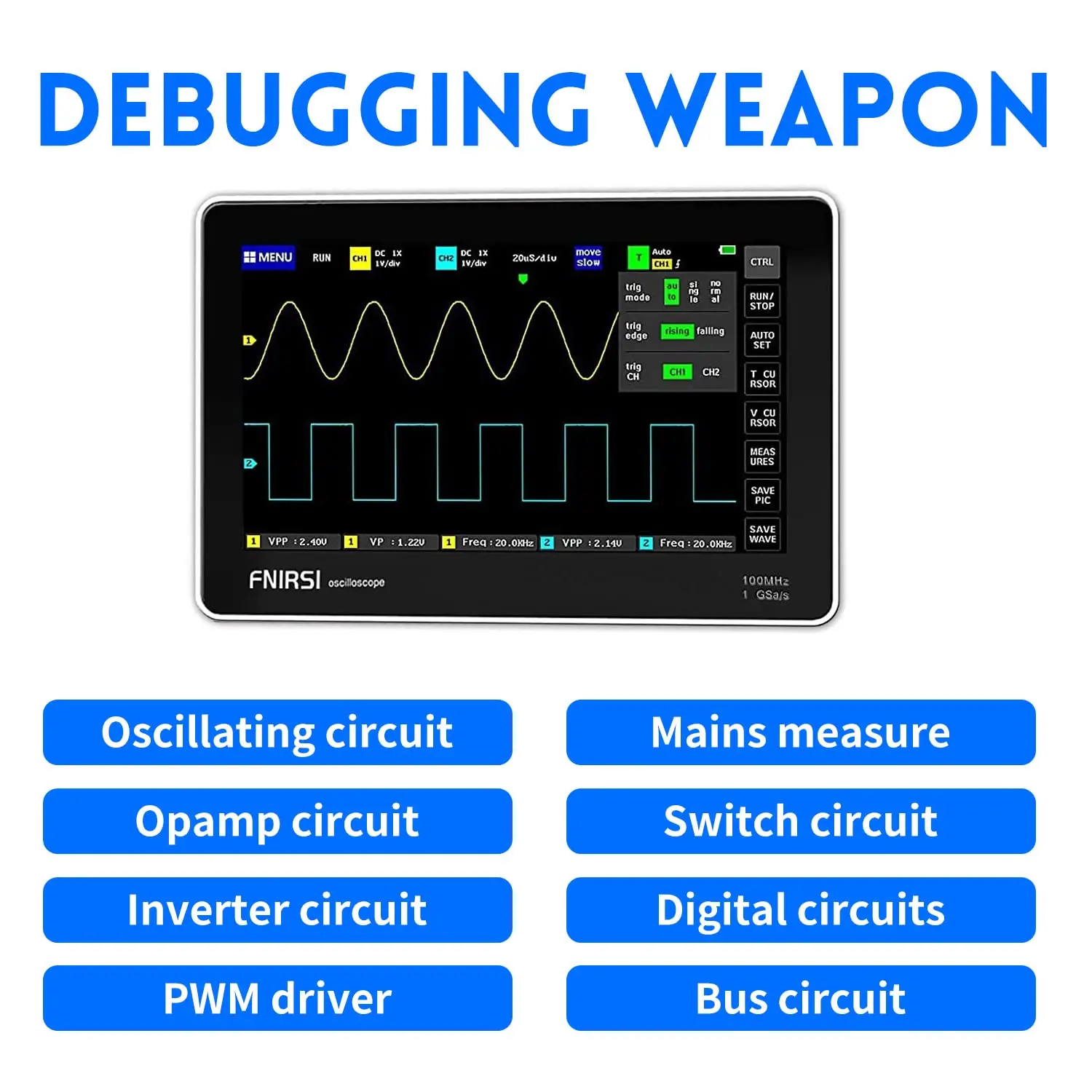 Aismartlink  1013D Plus Oscilloscope - Portable Handheld Tablet Oscilloscope with 100X High Voltage Probe, 2 Channels 100Mhz