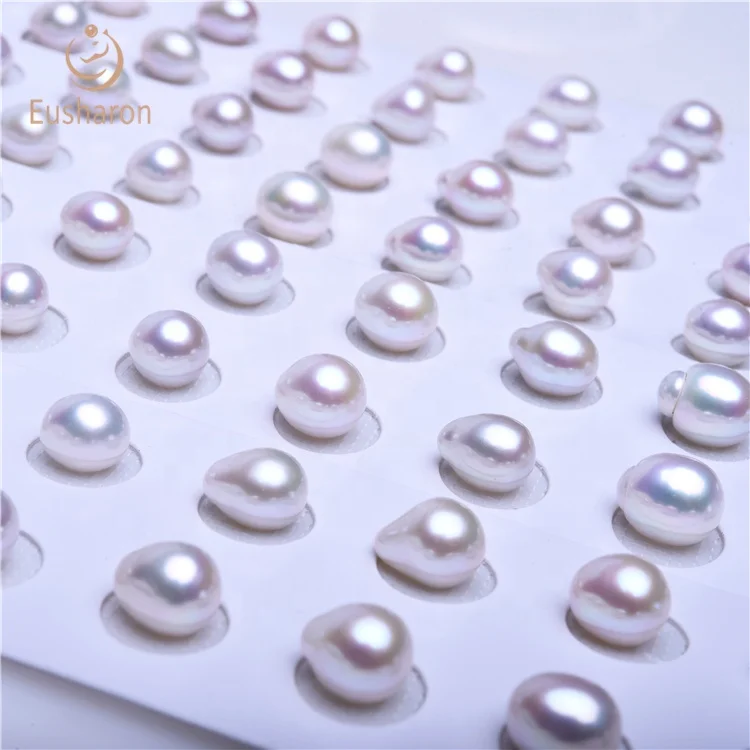 
Extreme Luster Matching Pair 7.5-10 mm AA Natural Cultured Baroque Loose Freshwater White Pearl for Earrings 