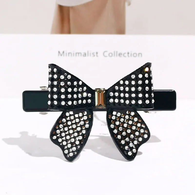crystal barrette luxury hair clip rhinestone barrettes for women bow clips hair accessories wholesale black barrettes for hair