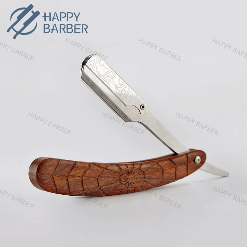 Custom Metal Barber Folding Blade Razor Knife Spider Texture Wood Handle Stainless Steel Beard Shaving Tools For Men