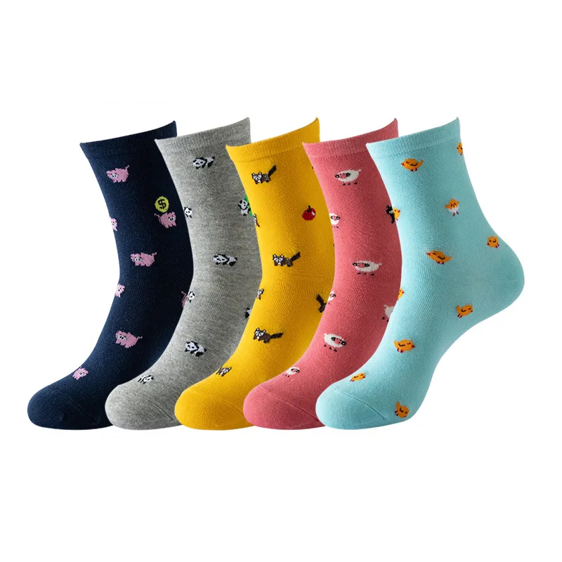 High Quality Women Custom Logo Cartoon Animal Socks Breathable Fashion Cute Panda Socks Sweat-absorbent Pig Sheep Cotton Socks
