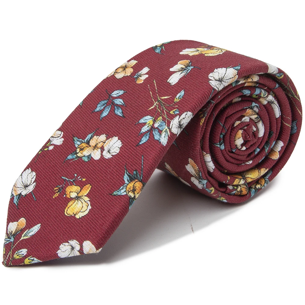Handmade  High-Quality 100% cotton Floral vintage style tie red Printed necktie for Men groom groomsmen