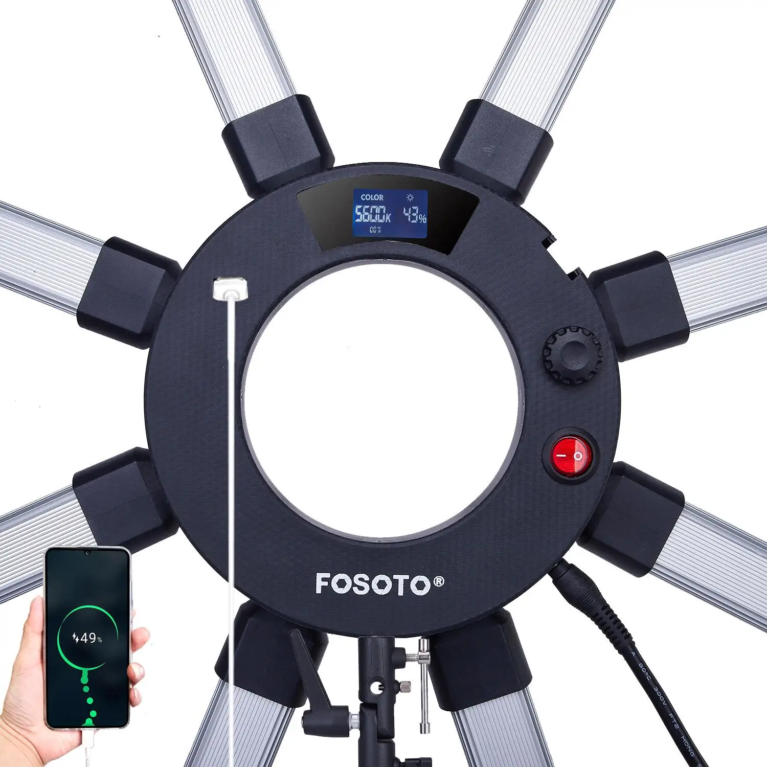 FOSOTO 150W Eight Tubes Eyes Star LED Selfie Ring Light Control By Phone APP Photographic Lighting For YouTube tiktok Video