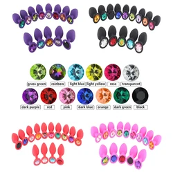 Custom Heart Shaped Rainbow Jewel G Spot Soft Silicon Silicone Anal Trainer Sex Toy Metal Light Up Butt Plug Set For Women Men