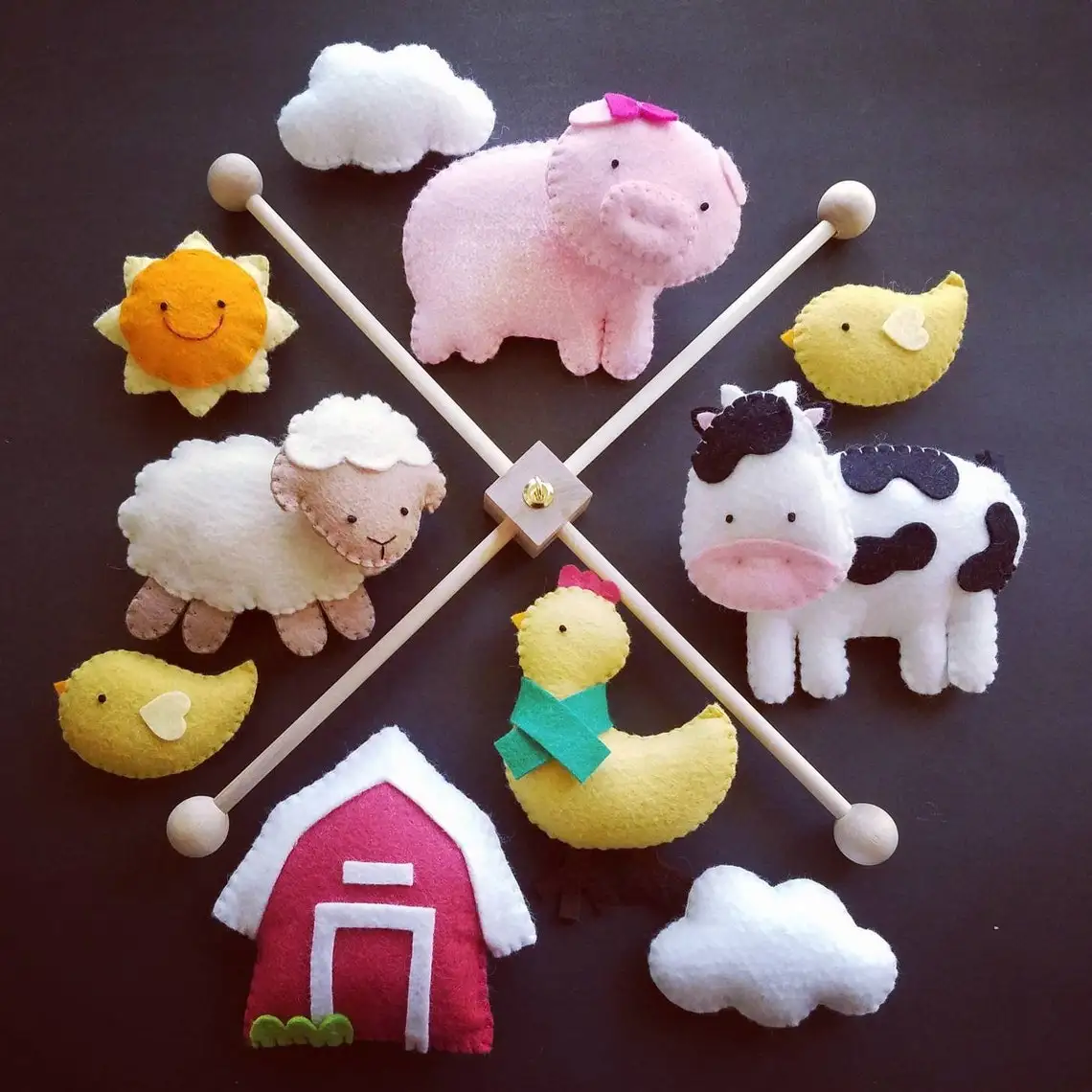 Farm felt baby mobile Barnyard nursery Sheep baby mobile farm nursery decor Lamb Baby cot mobile
