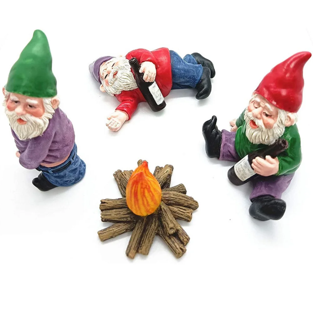 
2021 new arrival My Little Friend Miniature Drunk Gnome Dwarfs Figurines Resin 4pcs Drunk Gnomes Statues 
