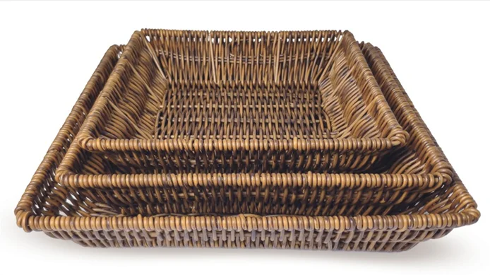 Supermarket round fruit and vegetable food grade plastic rattan basket display bread basket storage basket